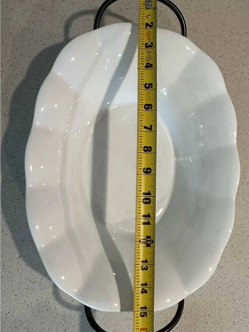 White Ceramic Serving Bowl with Black Handles